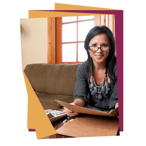 woman with folder and calculator