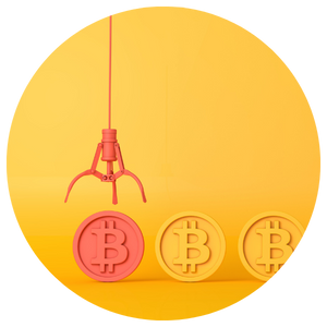 crane picking up bitcoin coins
