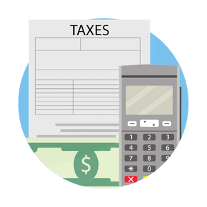 tax form and calculator and money graphic