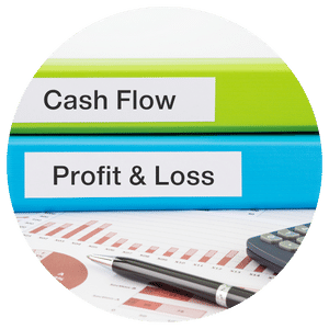 binders labeled with cash flow and profit and losses