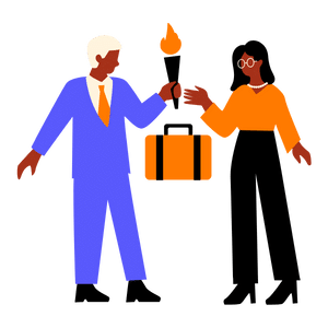 business owner passing a torch to a new owner